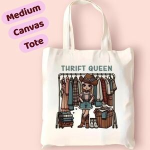 Canvas Tote Bag Thrifting - White/Cream Cute Bag Reusable & Fun, Medium